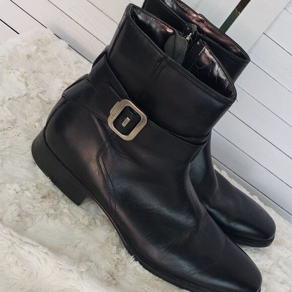 Calvin Klein Dayton Black Leather Ankle Boots Size 11 - Picture 1 of 10